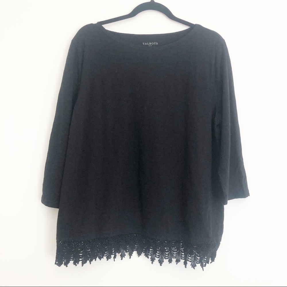 Talbots Black Lace Trim Blouse Size XL Cotton